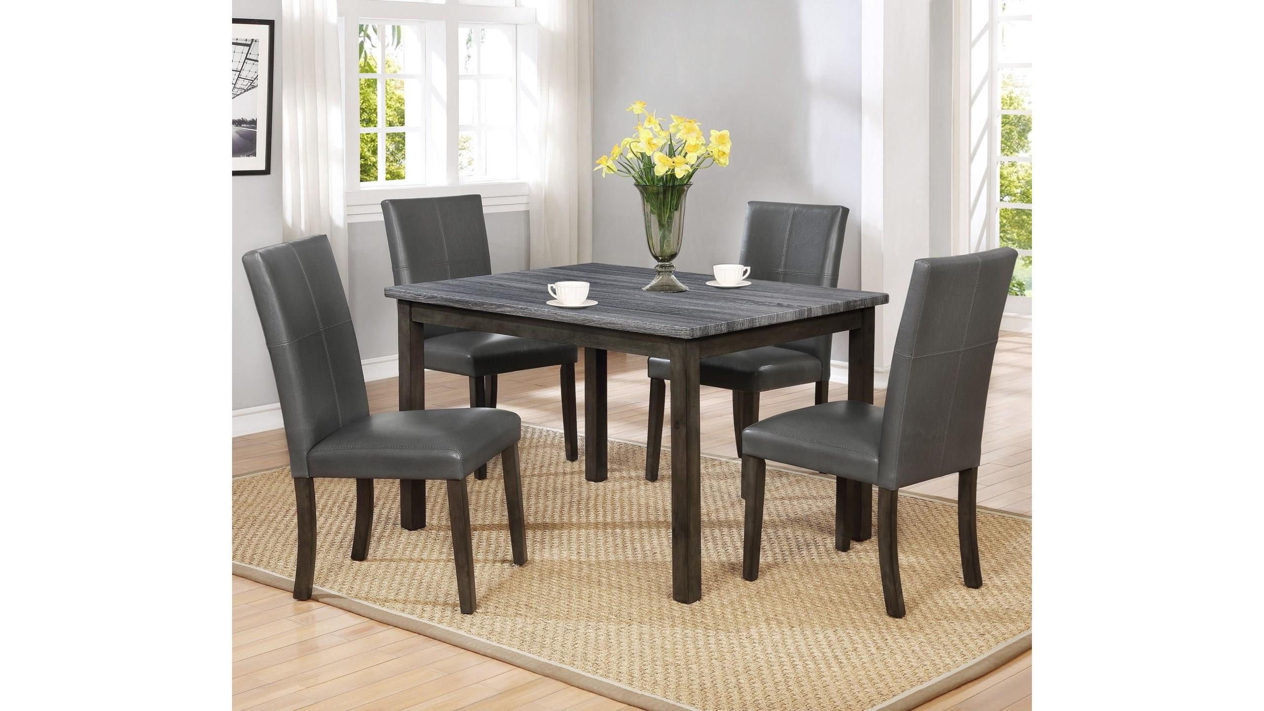 Modern, Simple Dining Room Set Pompei 2377GY-T-3648-5pcs in Dark Gray, Brown PU