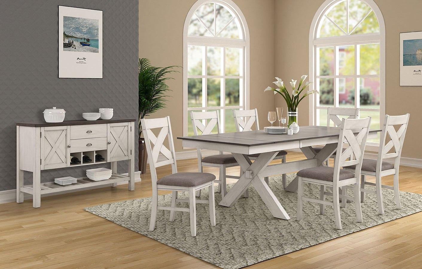 Transitional, Farmhouse Dining Table Set HOMESTEAD 5812-500-Set-8 5812-500-8pcs in White, Brown Fabric