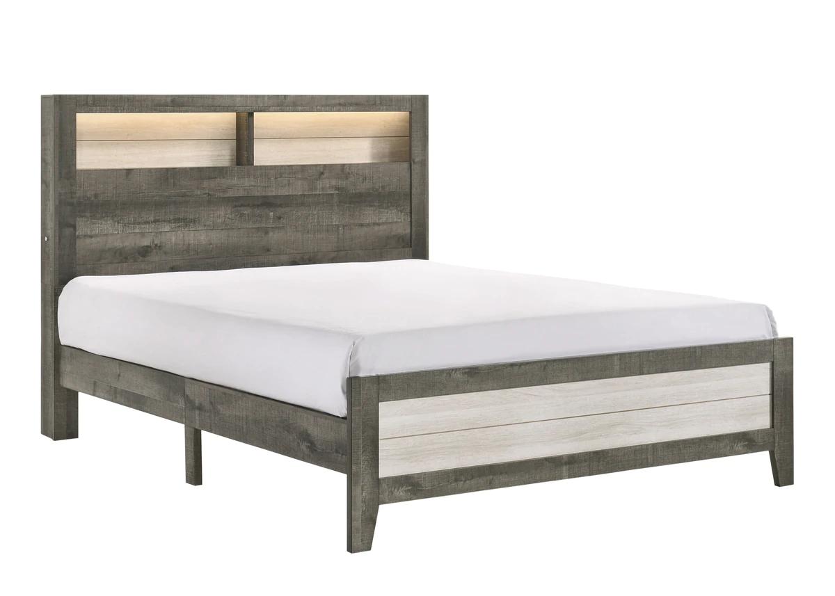 

    
Gray & Cream Panel Bedroom Set w/ LED by Crown Mark Rhett B8170-Q-Bed-3pcs

