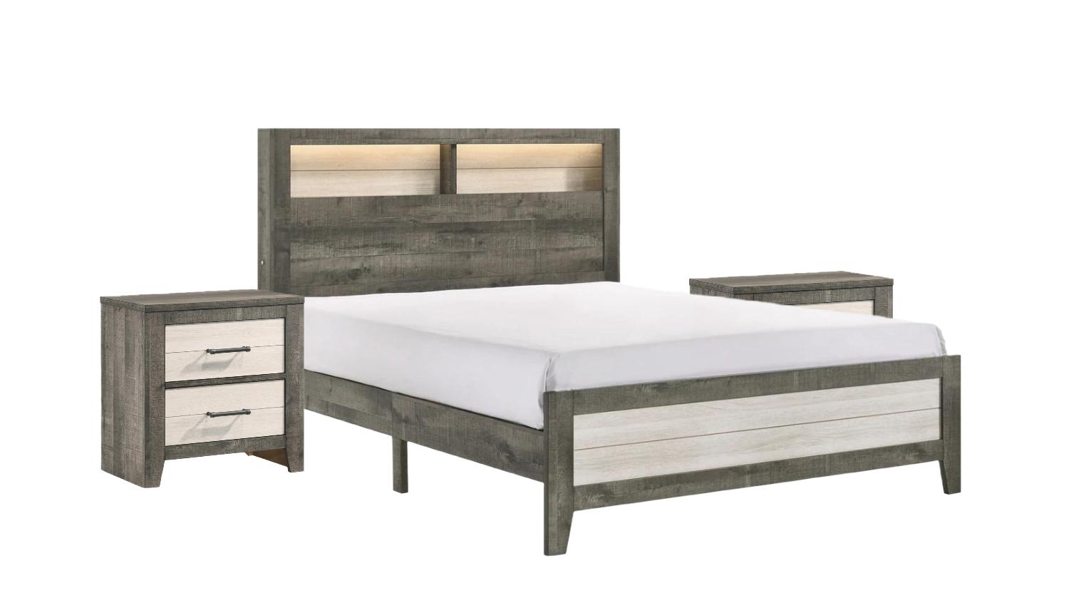 

    
Gray & Cream Panel Bedroom Set w/ LED by Crown Mark Rhett B8170-Q-Bed-3pcs
