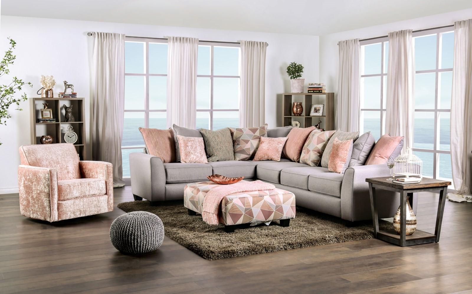 

    
Transitional Multi Colored Chenille Sectional Sofa and Ottoman Furniture of America Harriden
