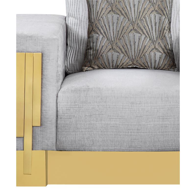 

        
810053741450Gray Fabric Sofa Set 3Pcs w/Coffee Table Gold Finish Modern Cosmos Furniture Megan
