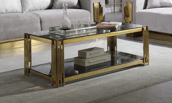 

    
 Order  Gray Fabric Sofa Set 3Pcs w/Coffee Table Gold Finish Modern Cosmos Furniture Megan
