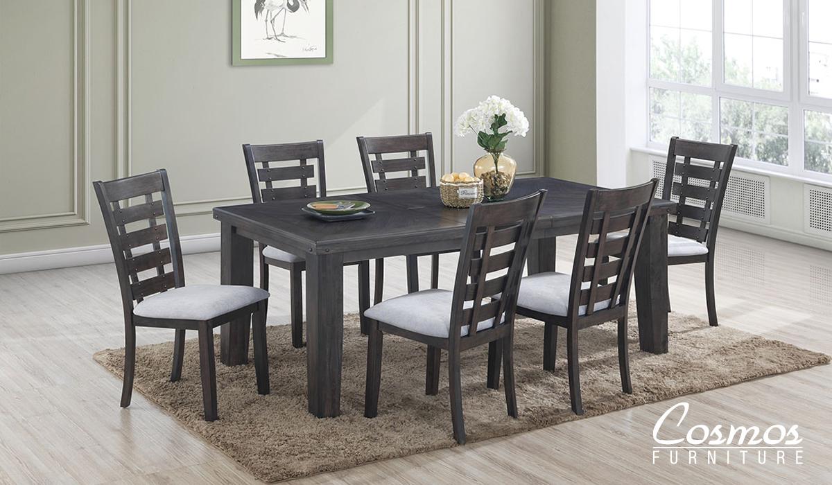 

    
Gray Finish Wood Dining Room Set 7Pcs Transitional Cosmos Furniture Bailey

