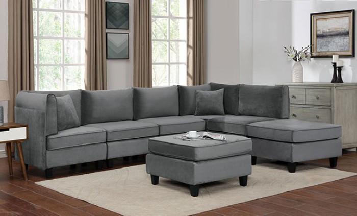 Contemporary Sectional Sofa and Ottoman Sandrine CM6499-SECT-L-Set-2 in Gray Fabric
