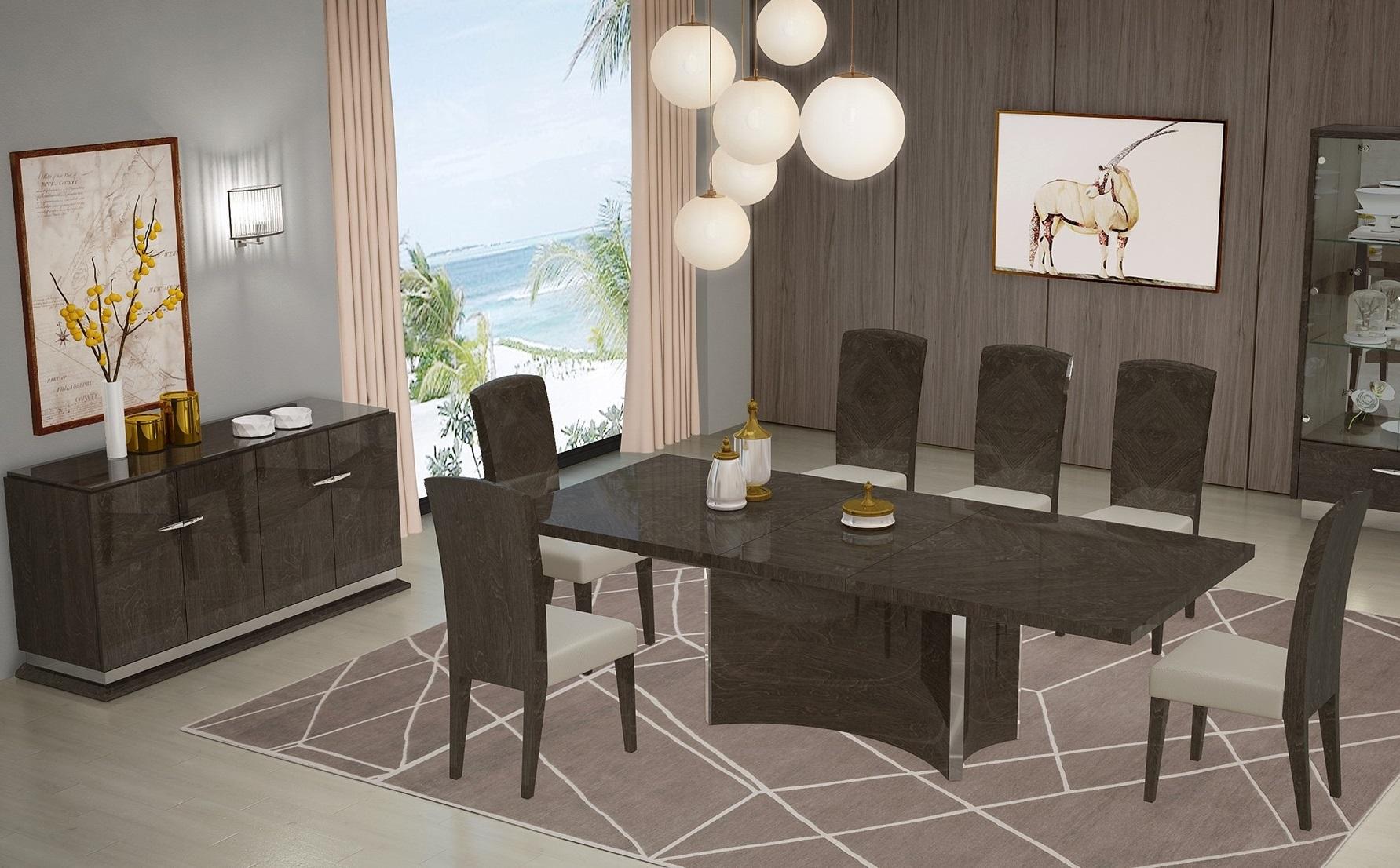 Contemporary Dining Sets D845 D845-SET-GRAY-8-PC in Gray, Beige Fabric
