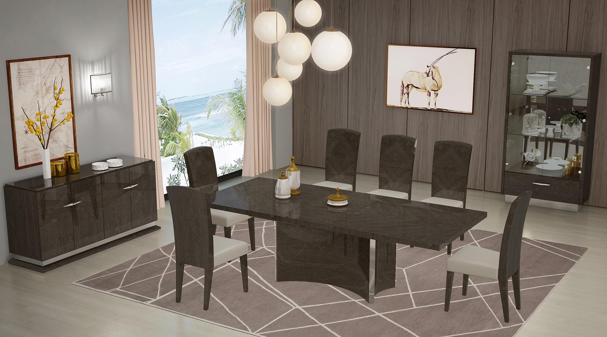Contemporary Dining Sets D845 D845-SET-GRAY-9-PC in Gray, Beige Fabric