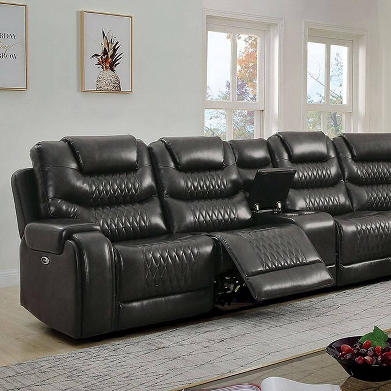 

    
Transitional Gray Leatherette Power Sectional Furniture of America CM6895GY Mariah

