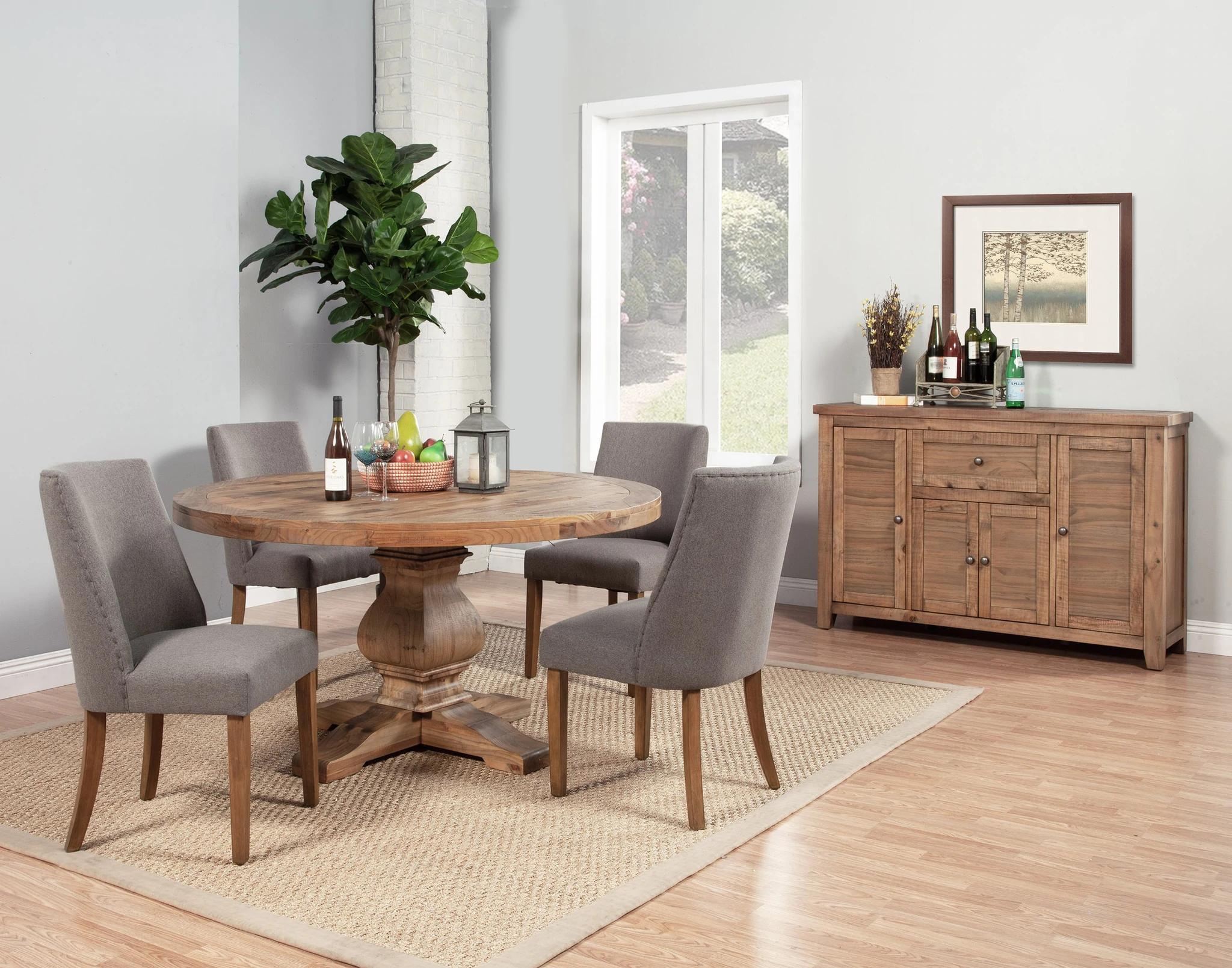 Contemporary, Rustic Dining Table Set KENSINGTON 2668-25-Set-6 in Natural, Gray Fabric
