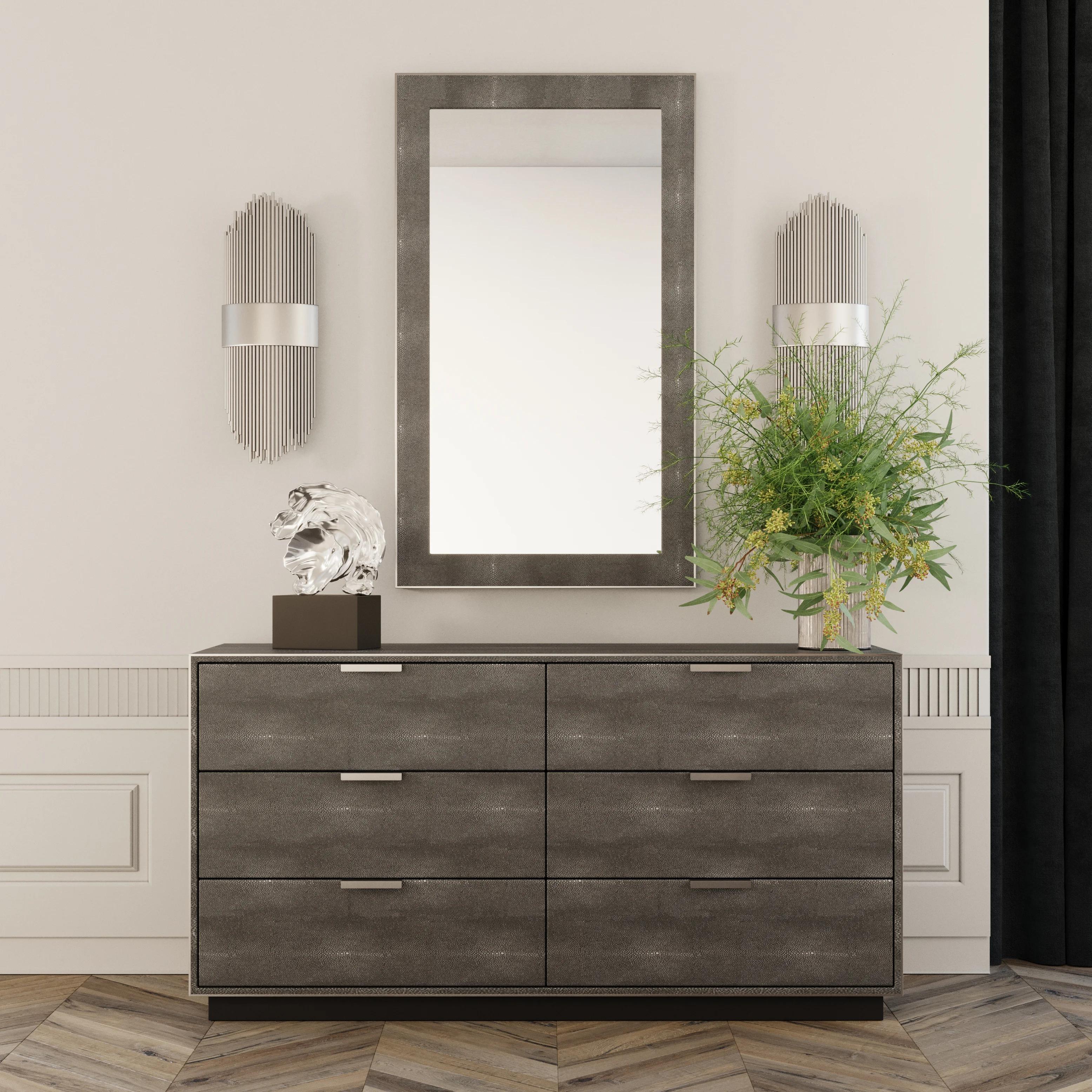 Contemporary, Modern Dresser With Mirror Dynasty VGVCJ2108-D-GRY-DRS-2pcs in Gray 