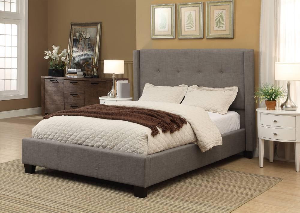 Rustic Platform Bed MADELEINE 3ZH3L47 in Gray Fabric