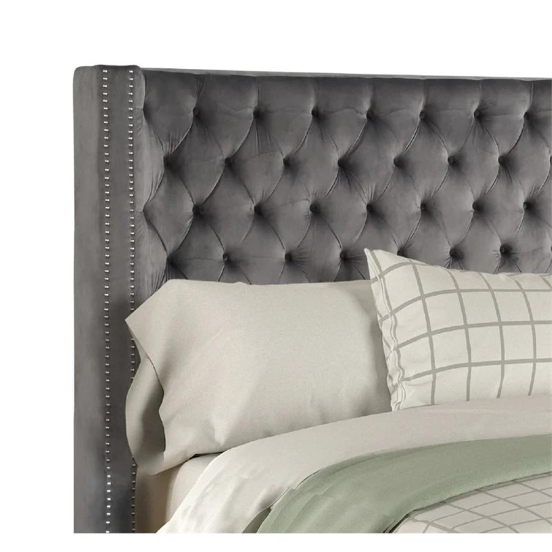 

    
GHF-808857707505-Set-4-VAN Gray Velvet Tufted Queen Bed Set 4P w/VANITY ALLEN Galaxy Home Contemporary
