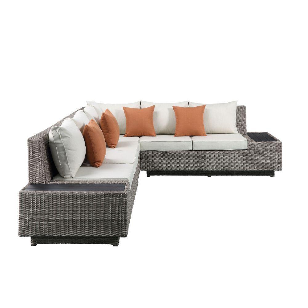 

    
Gray Wicker & Beige Fabric Patio Sectional & Coffee Table by Acme Furniture Salena 45020
