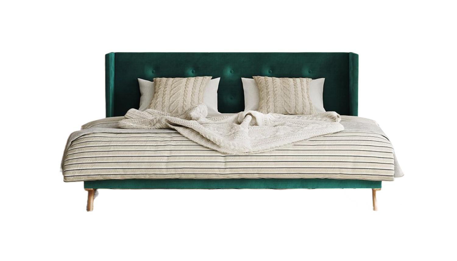 Contemporary, Modern Panel Bed Durango VGMABR-83 VGMABR-83-K in Walnut, Green Fabric