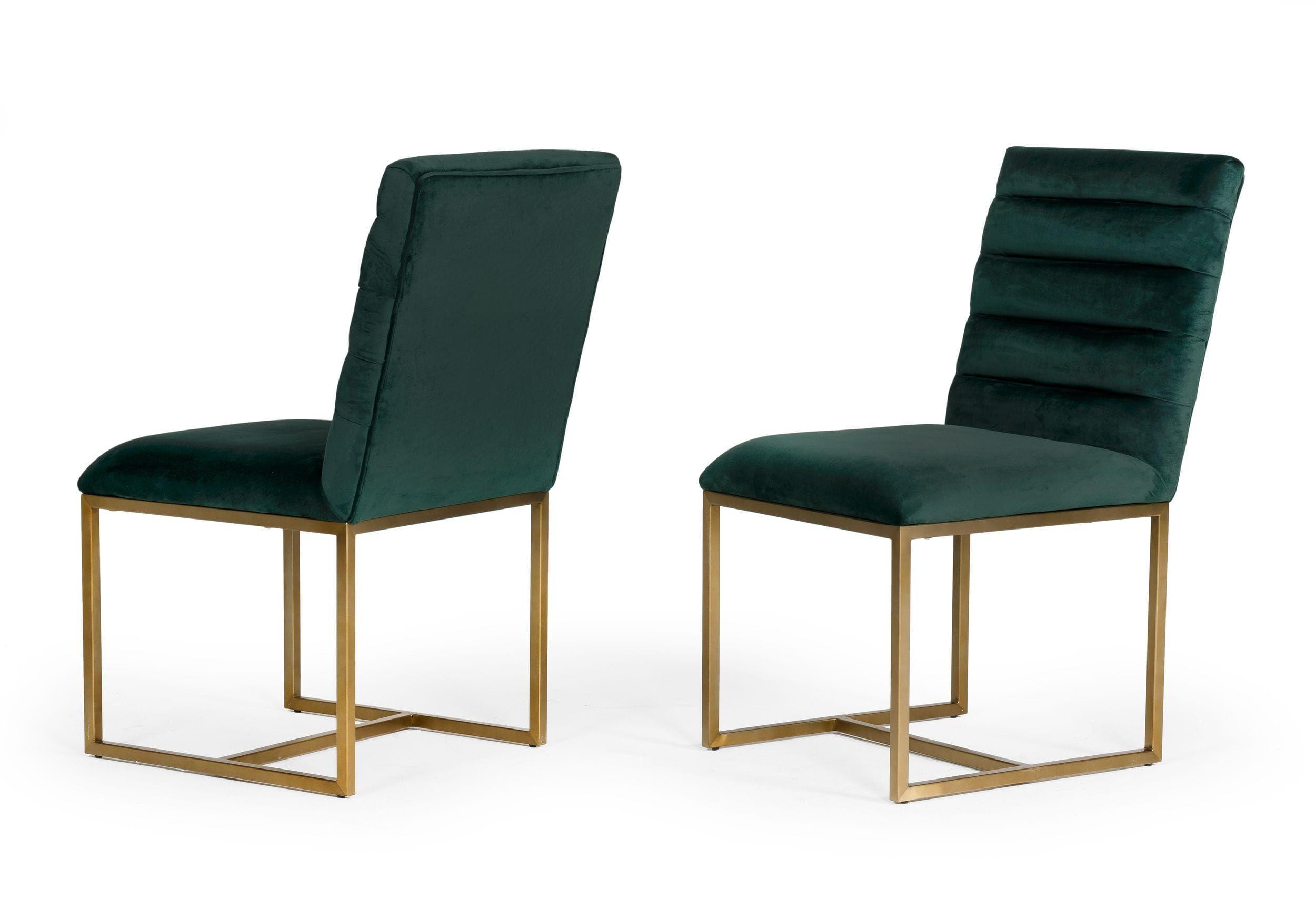 

    
Green Velvet & Brush Gold Legs Dining Chairs Set by VIG Modrest Barker
