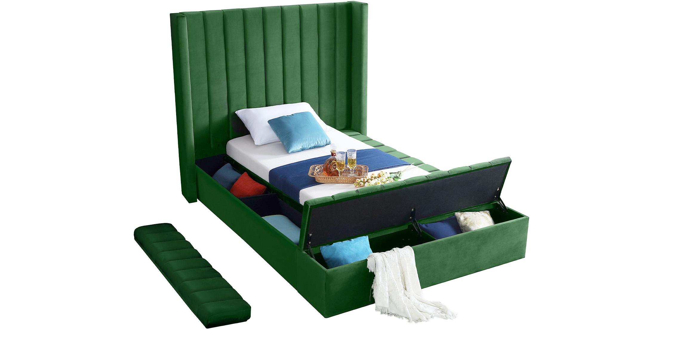 

    
KikiGreen-T Green Velvet Channel Tufted Storage Twin Bed KIKI Meridian Contemporary Modern
