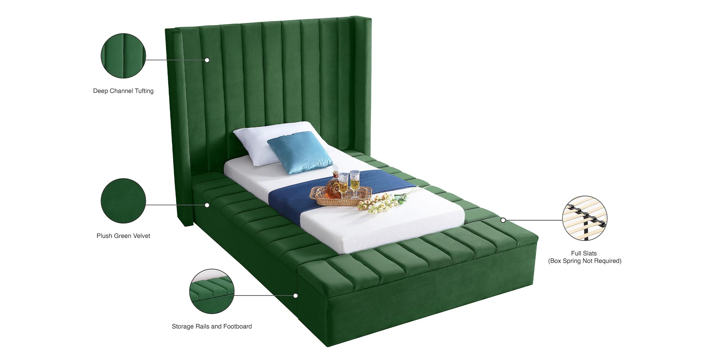 

    
 Order  Green Velvet Channel Tufted Storage Twin Bed KIKI Meridian Contemporary Modern
