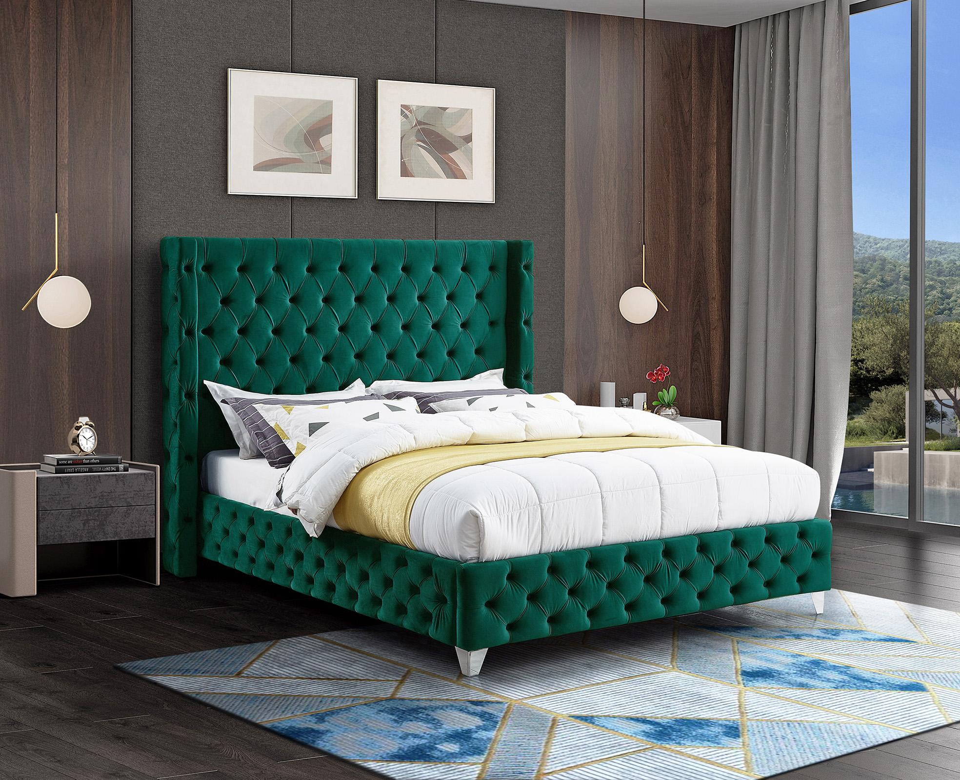 

    
Green Velvet Tufted King Bed SAVAN SavanGreen-K Meridian Modern Contemporary
