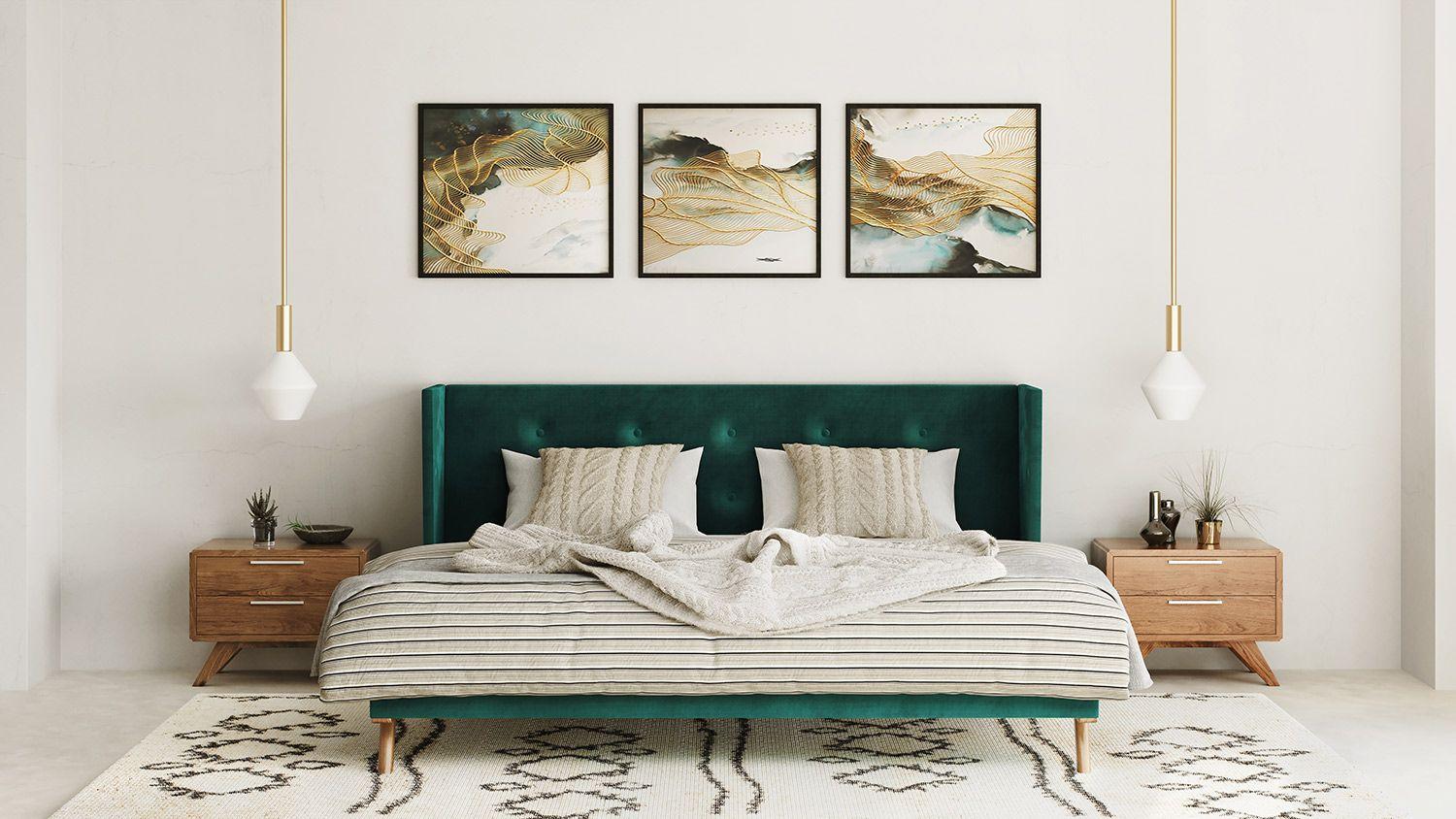 

    
Green Fabric & Gold Queen Size Panel Bedroom Set by VIG Nova Domus Durango
