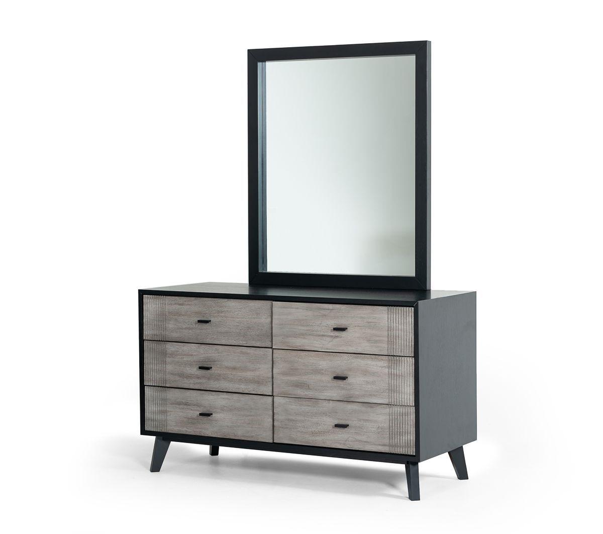 Contemporary, Modern Dresser With Mirror Panther VGMABR-77-DRS-2pcs in Gray, Black 