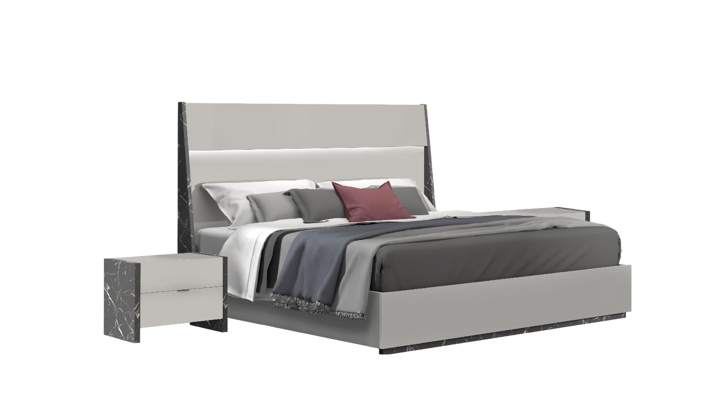 Contemporary, Modern Bedroom Set Stoneage 17455-Q-3pcs in Gray, Black 