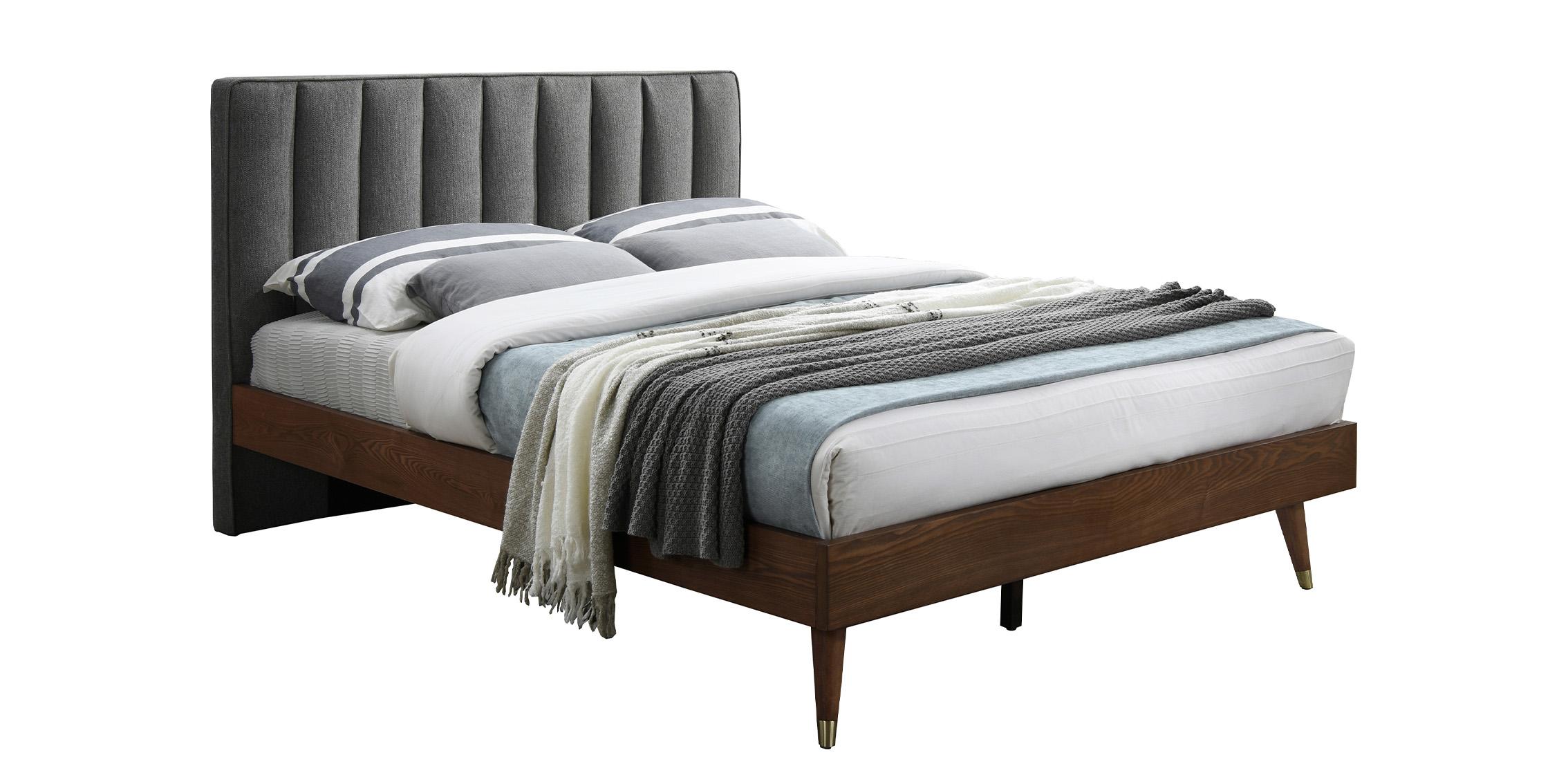 

    
Grey Linen Fabric Channel Tufted King Bed VANCE Meridian Contemporary Modern
