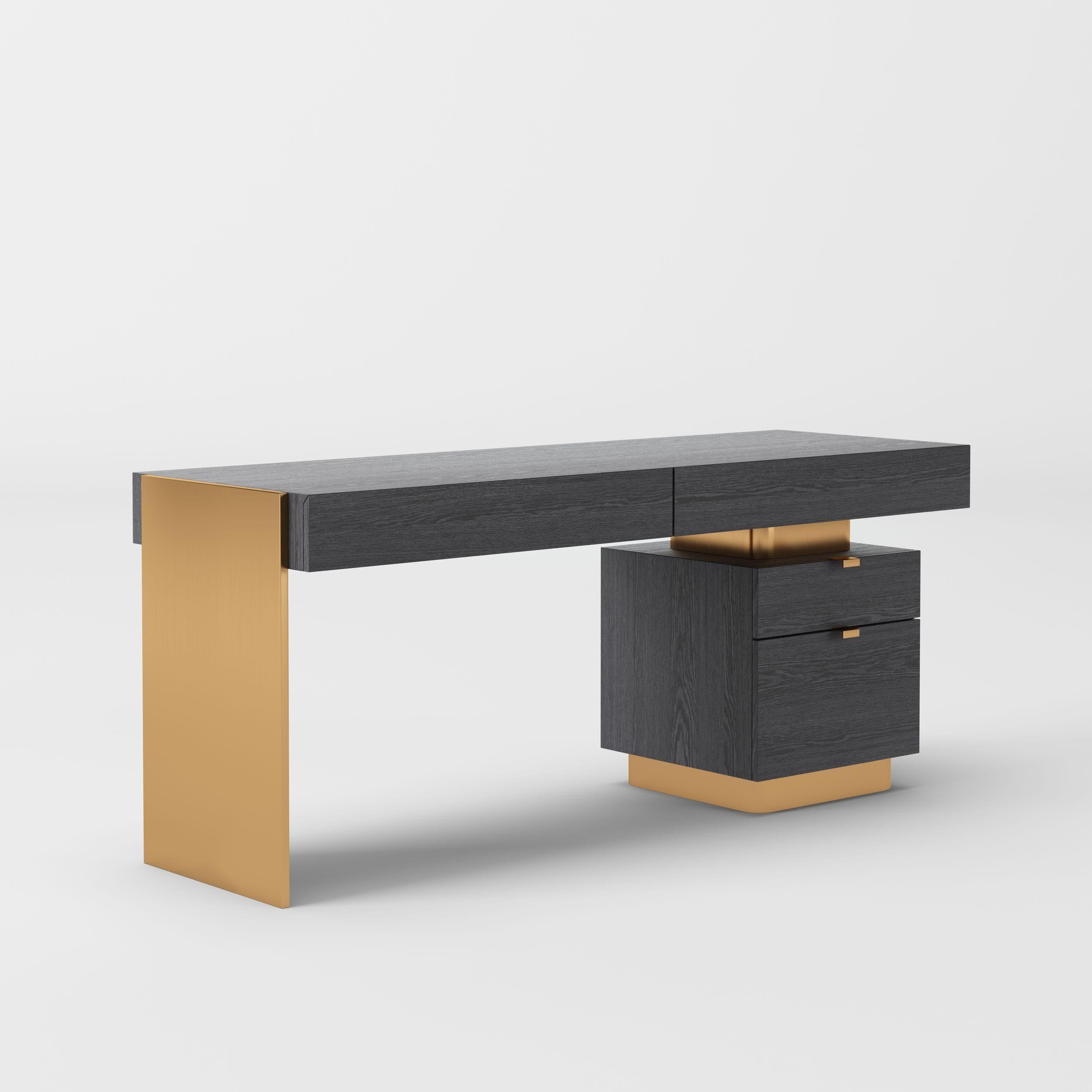 Contemporary, Modern Desk Trahan VGBBMQ2101-GRY-DESK in Gray, Gold 