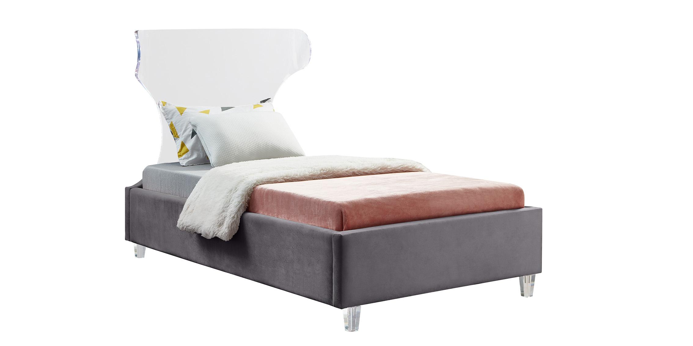 

    
Grey Fabric & Acrylic Headboard Twin Bed GHOST Grey-T Meridian Contemporary
