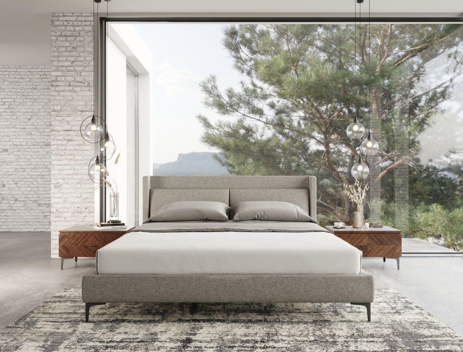 

    
Grey Fabric Queen Bedroom Set 3Pcs Modrest Paula VIG Mid-Century Modern
