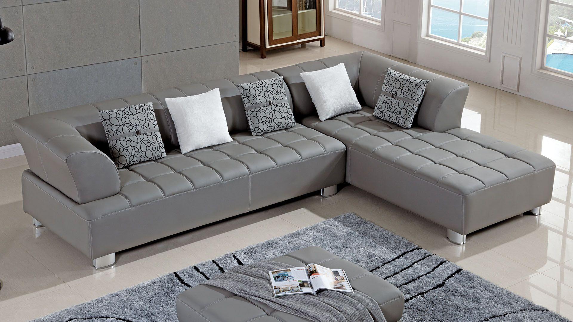 

    
Grey Faux Leather Sectional w/ Chaise & Ottoman LEFT American Eagle AE-L138-GR
