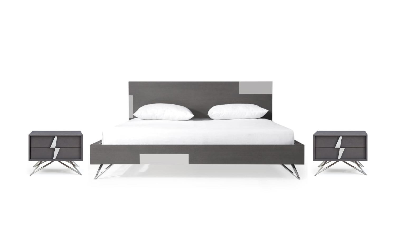 Contemporary, Modern Panel Bedroom Set Nicola VGVCBD1708-GRYOAK-Q-3pcs in Gray 