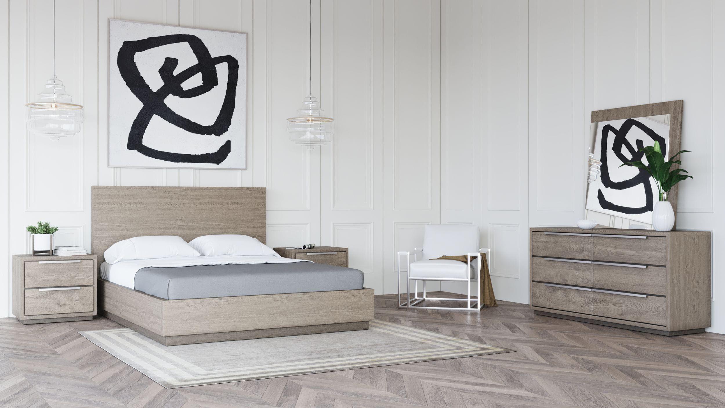 Contemporary, Modern Panel Bedroom Set Samson VGLBHAMI-KB207-01Q-5pcs in Oak 
