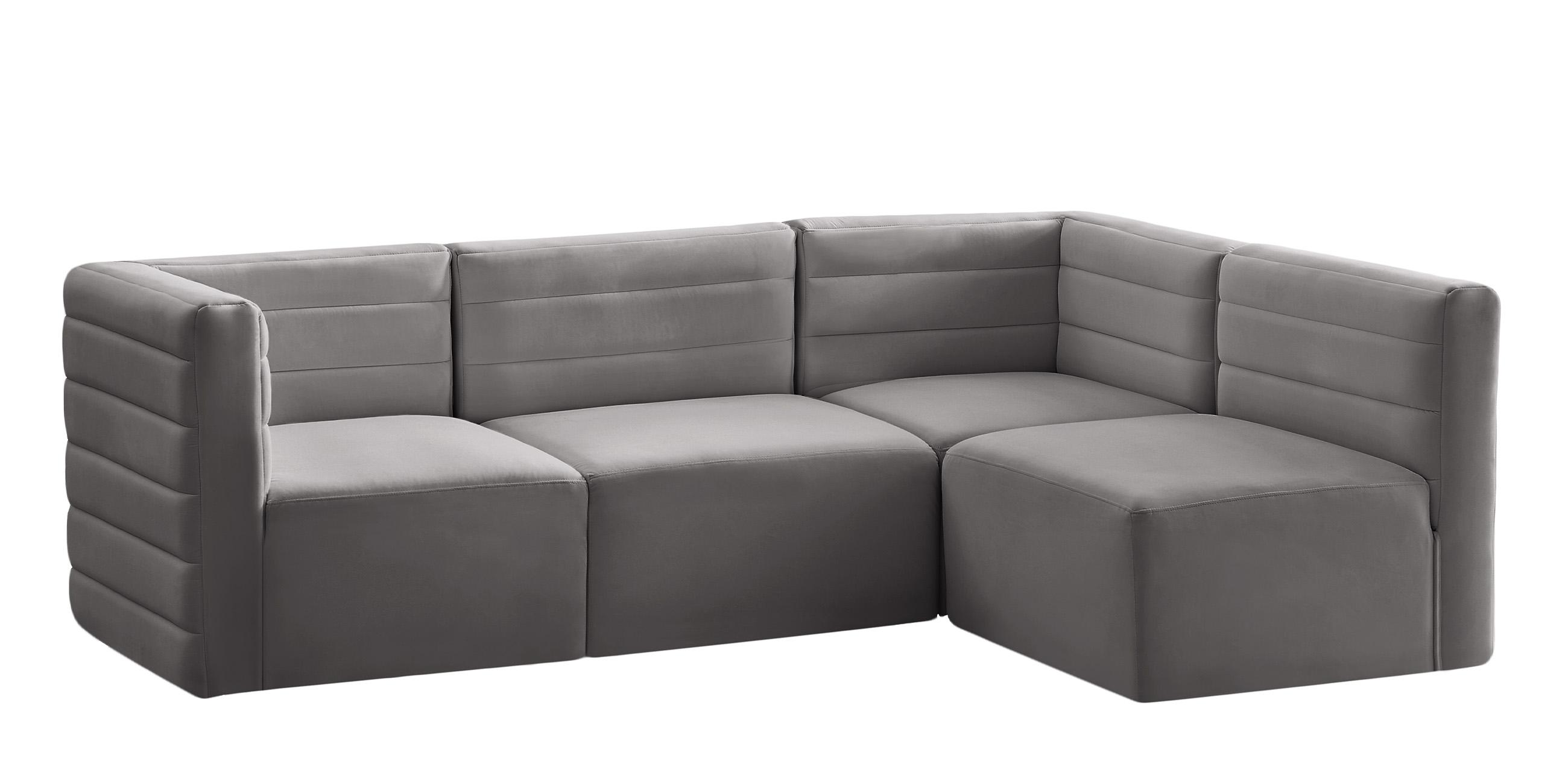 Contemporary, Modern Modular Sectional Sofa Quincy 677Grey-Sec4A 677Grey-Sec4A in Gray Velvet