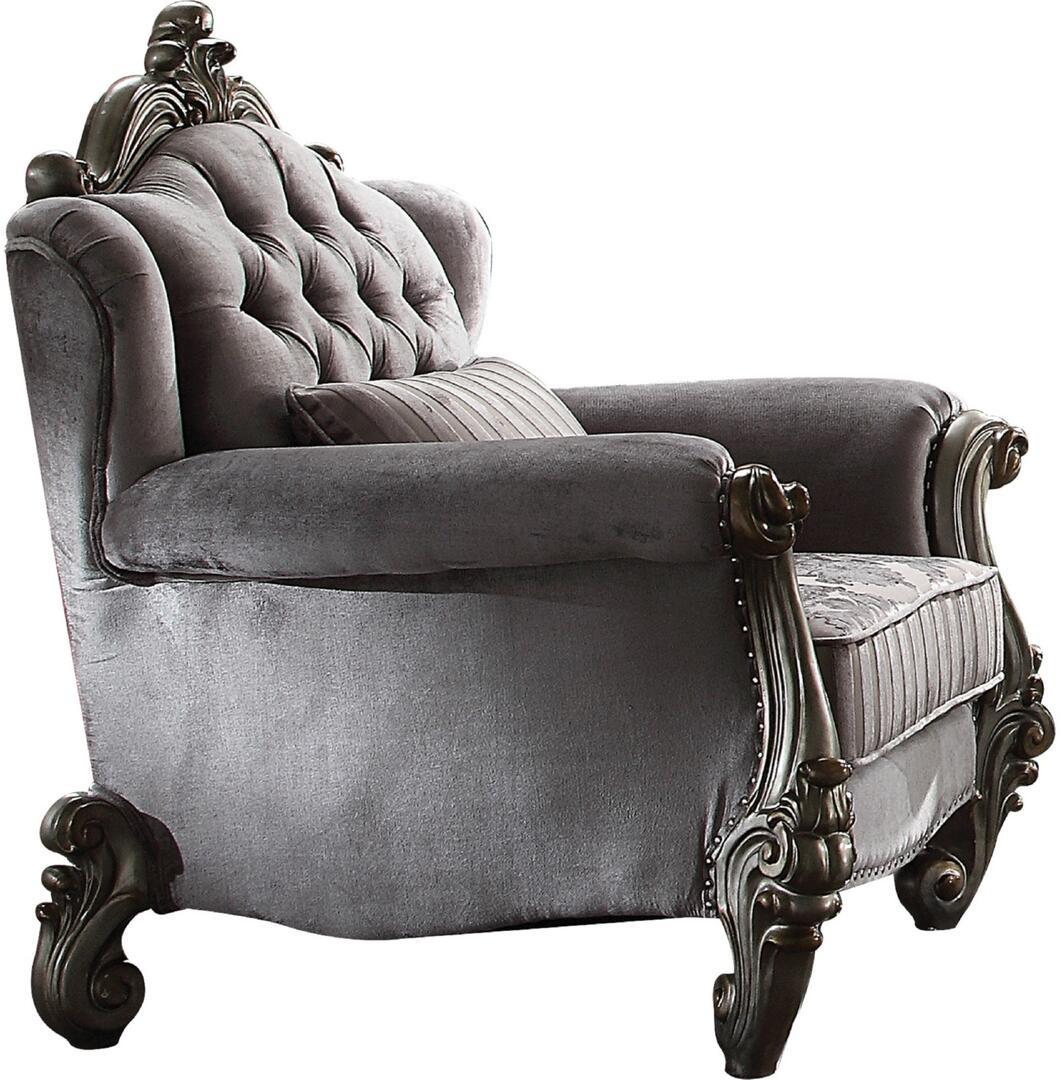 Traditional,  Vintage Armchair Versailles-56842 56842 in Platinum, Antique, Silver, Gray Velvet