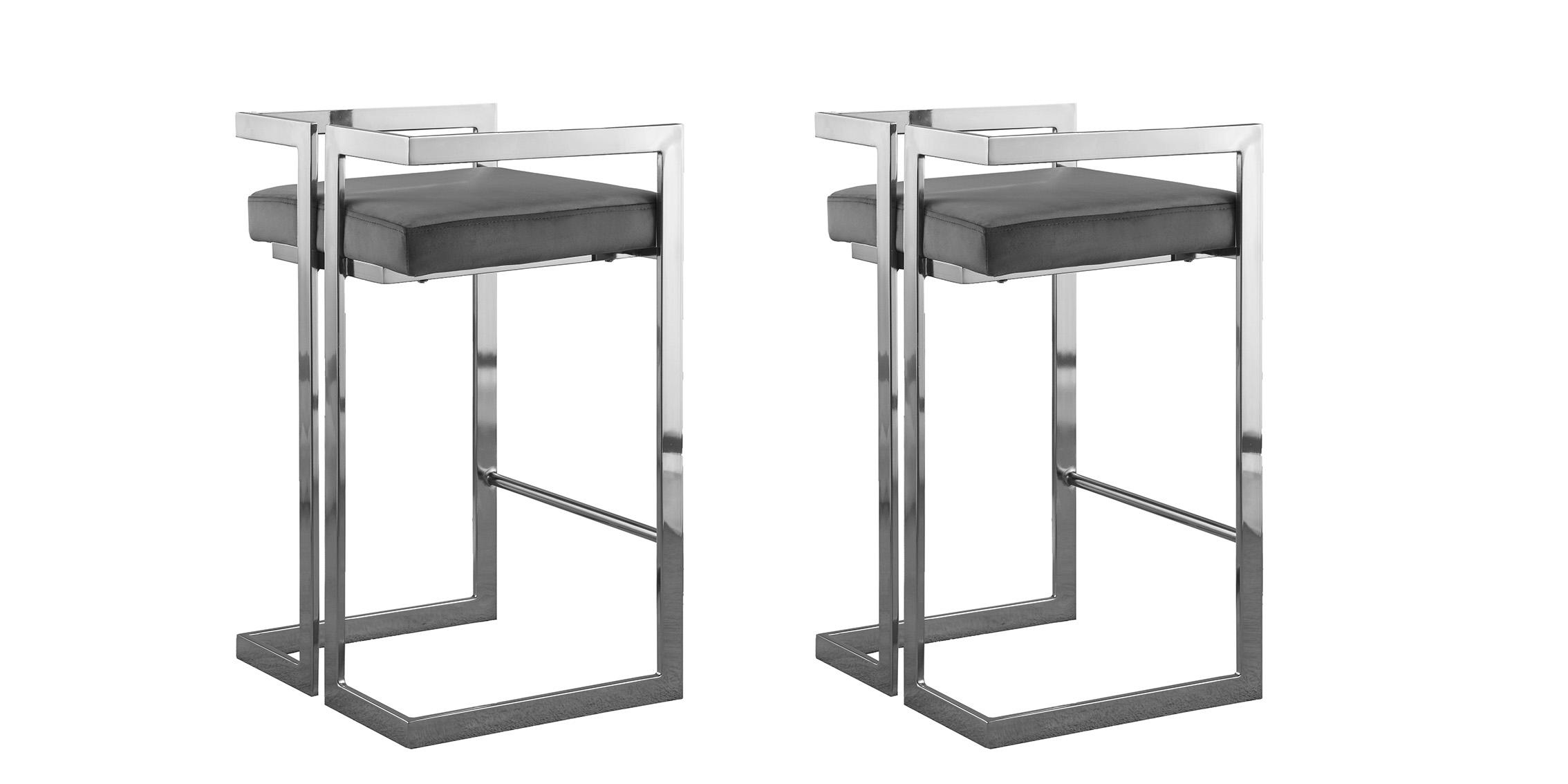 

    
Grey Velvet & Chrome Base Counter Stool Set 2P EZRA 909 Meridian Contemporary
