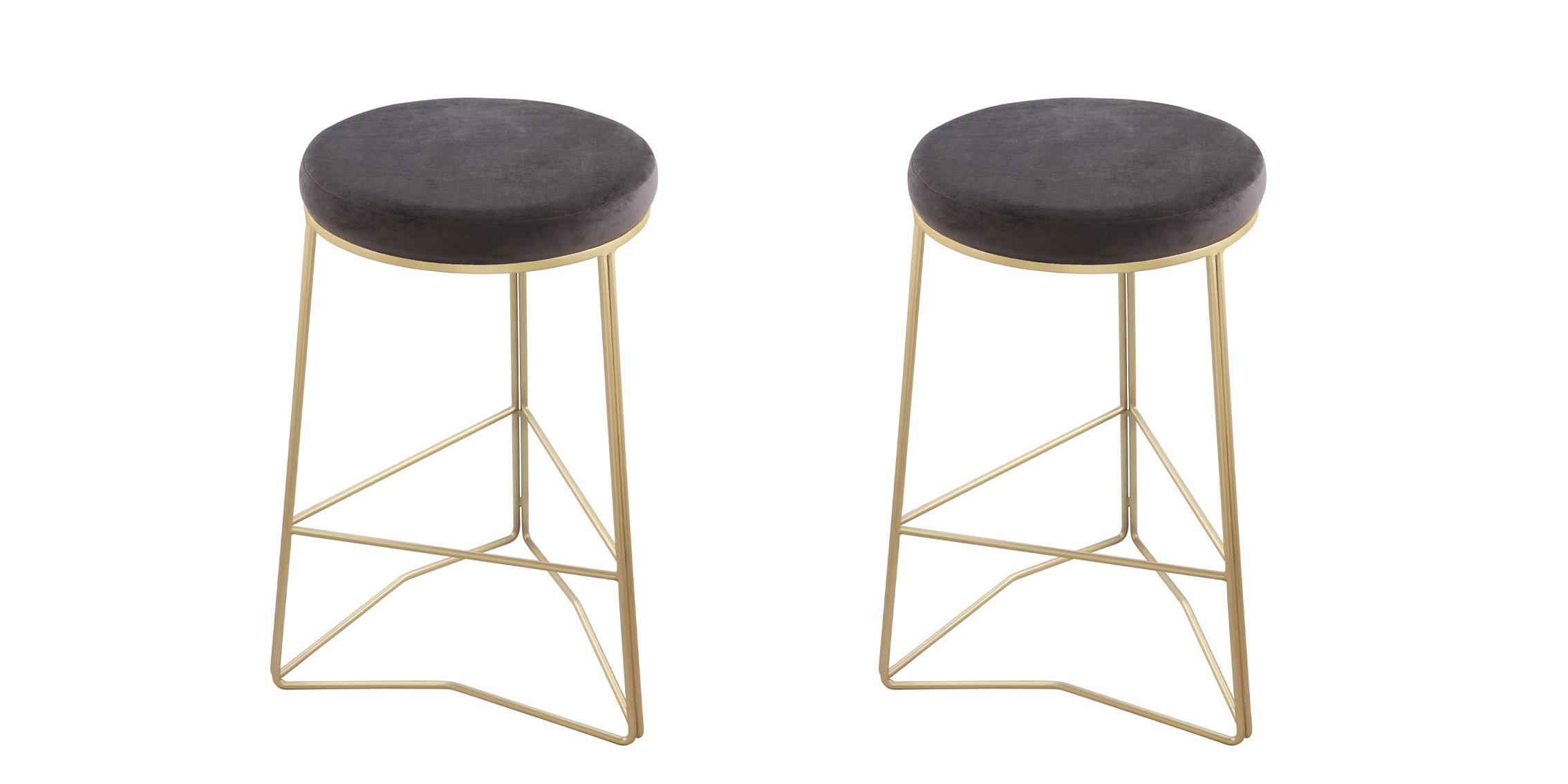 Contemporary, Modern Counter Stool Set TRES 942Grey-C 942Grey-C-Set-2 in Gray, Gold Fabric