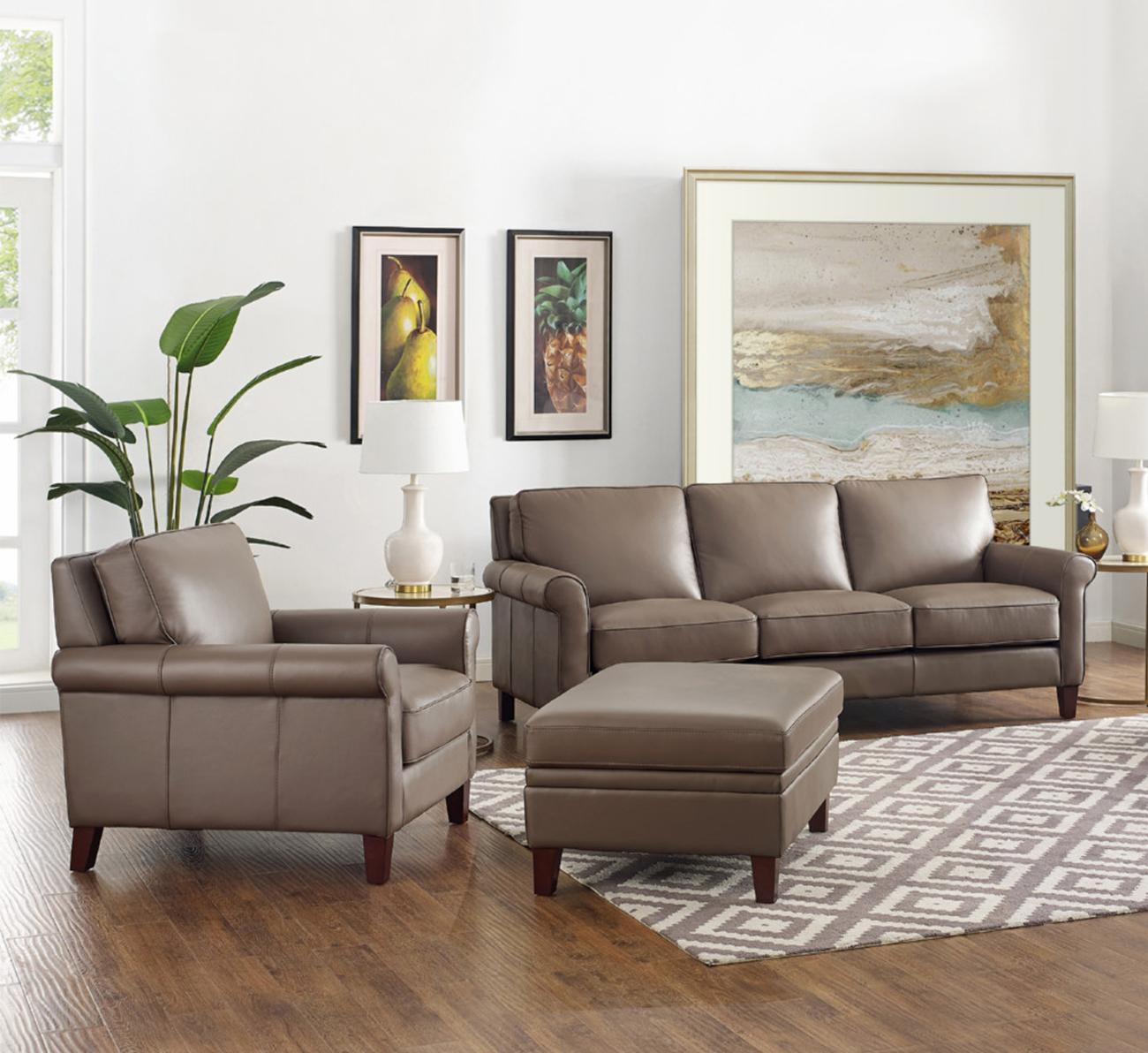 Classic, Traditional Sofa Set NEW LONDON TAUPE 6671 NEW LONDON TAUPE 6671-Set-3 in Brown Top grain leather