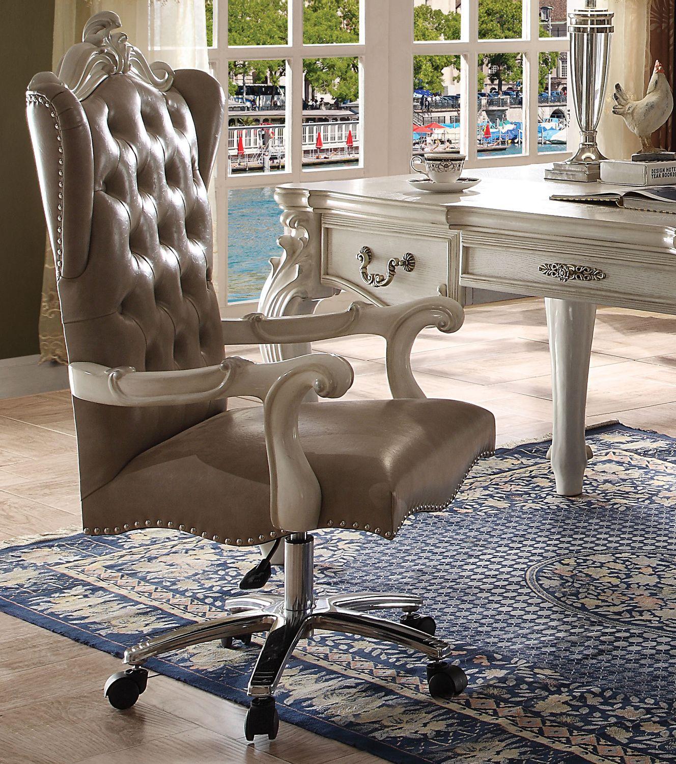Classic, Traditional Executive Chair Versailles Versailles 92277 in Light Gray, Antique White, Bone PU