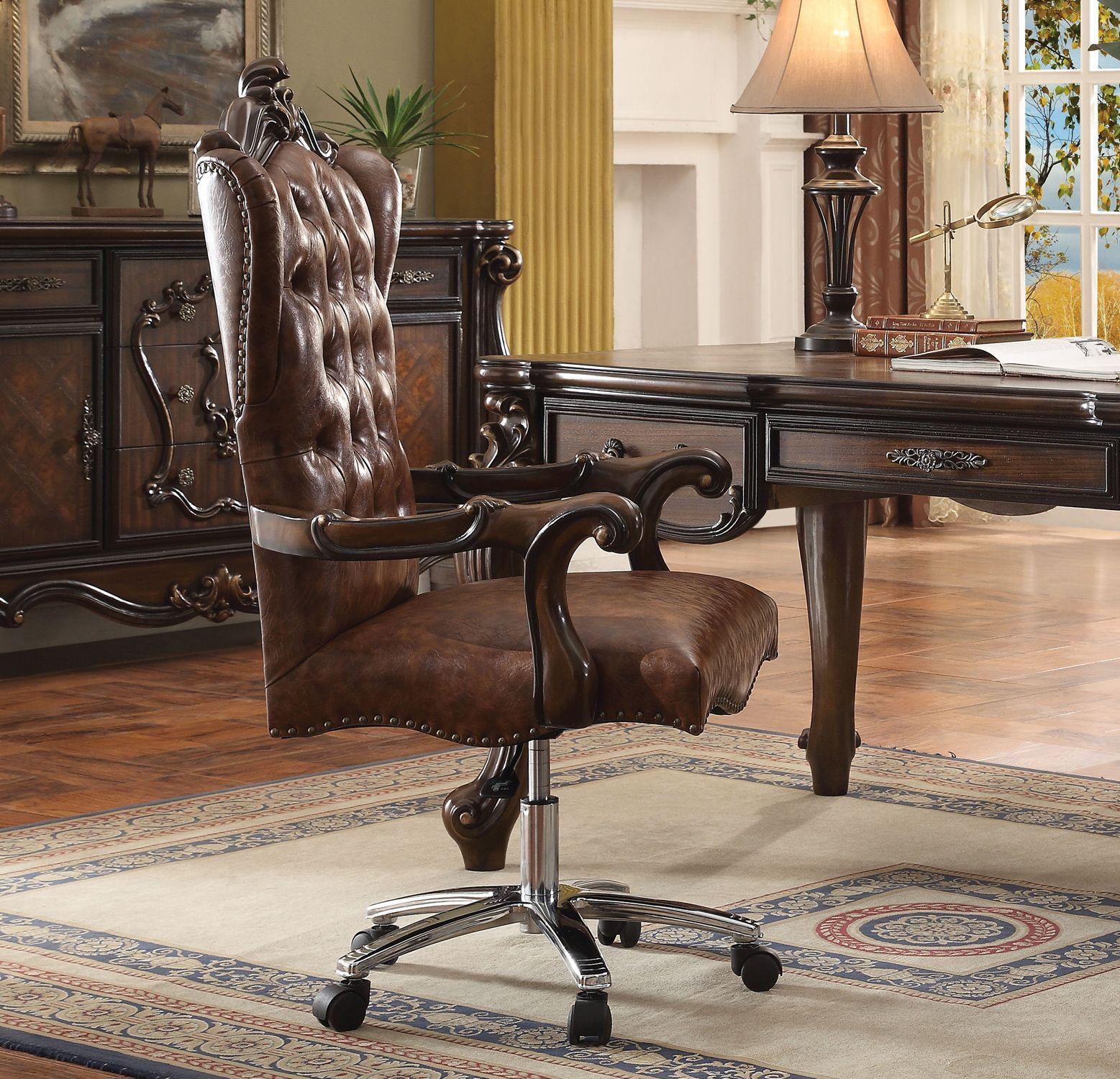 Classic, Traditional Office Chair Versailles Versailles 92282 in Oak, Cherry, Brown PU