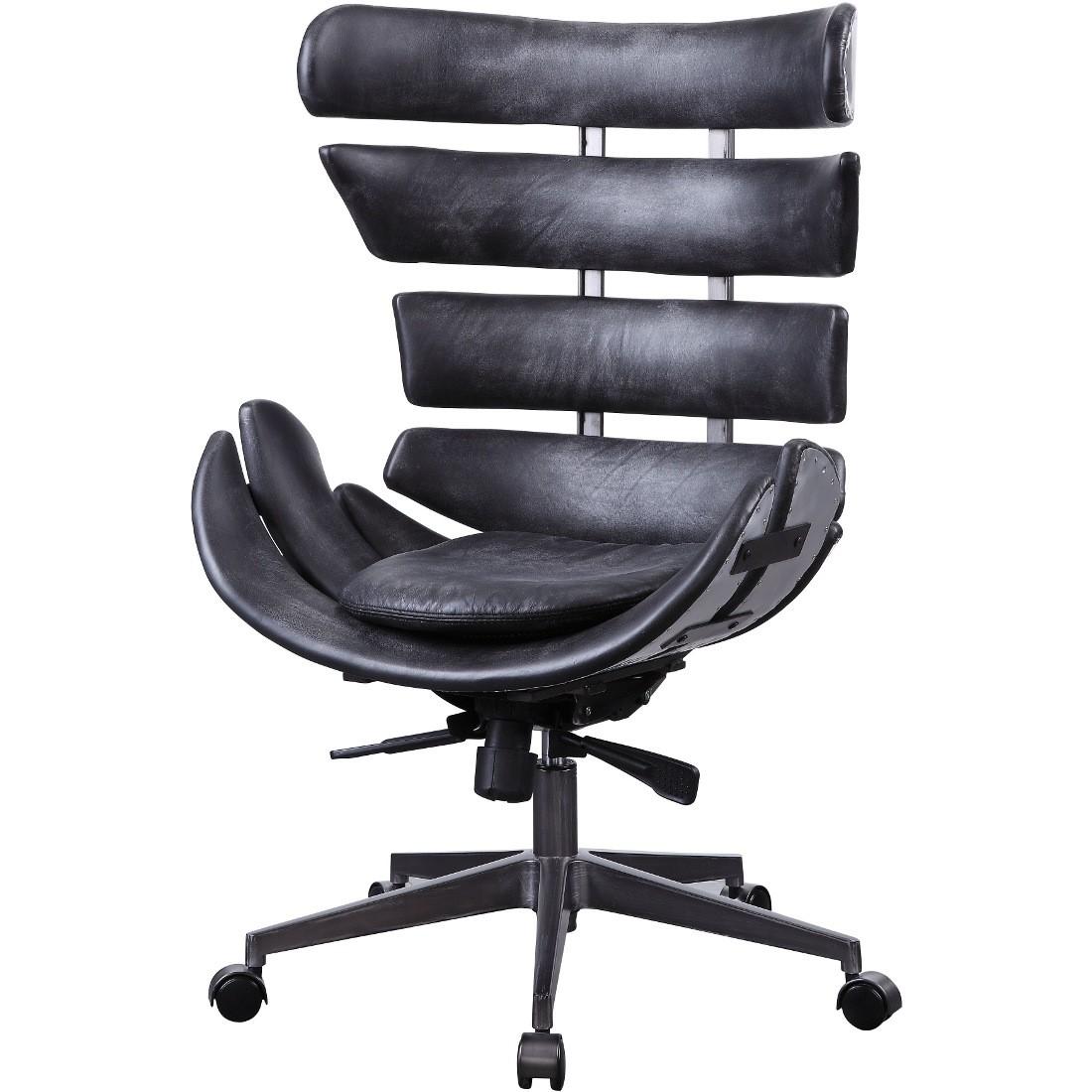 Contemporary, Transitional Executive Chair Megan Megan 92552 in Chrome, Black Genuine Leather