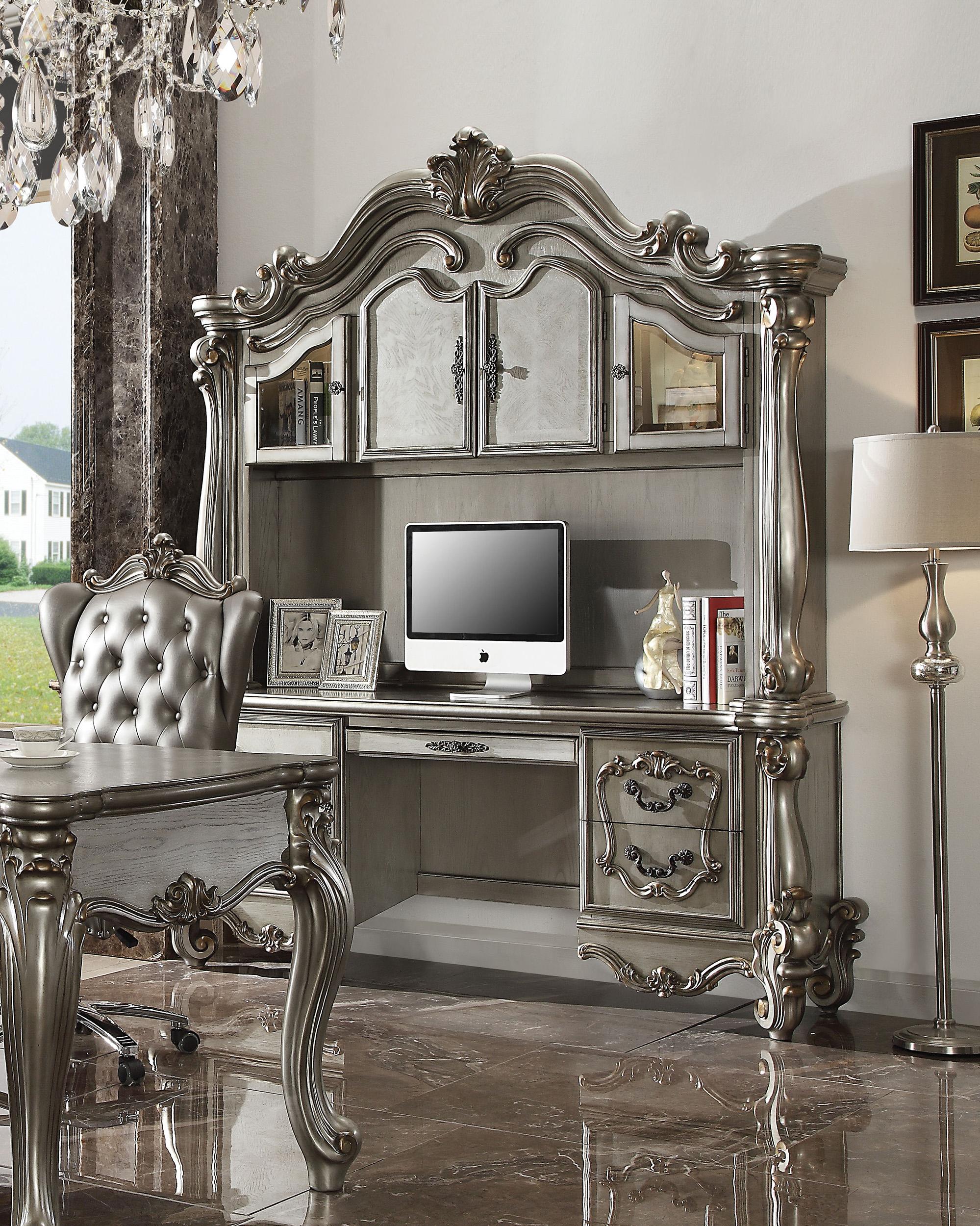 Classic, Traditional Hutch Desk Versailles Versailles 92824 in Platinum, Antique, Silver 