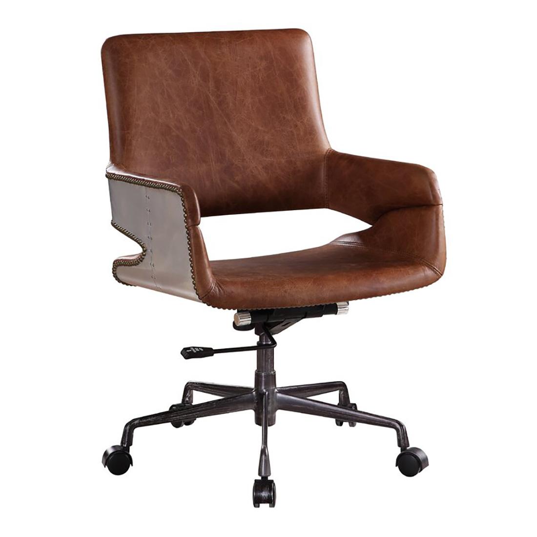 Contemporary,  Vintage Executive Chair Kamau Kamau 92567 in Cocoa Genuine Leather