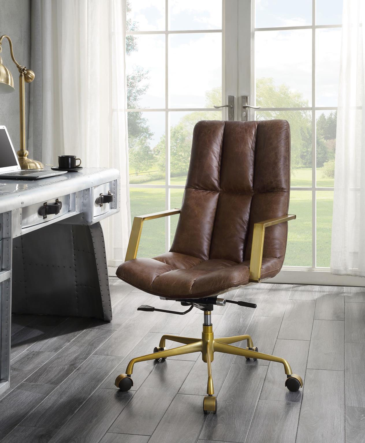 

    
Home Office Executive Chair Espresso Genuine Leather Rolento 92494 Acme Modern
