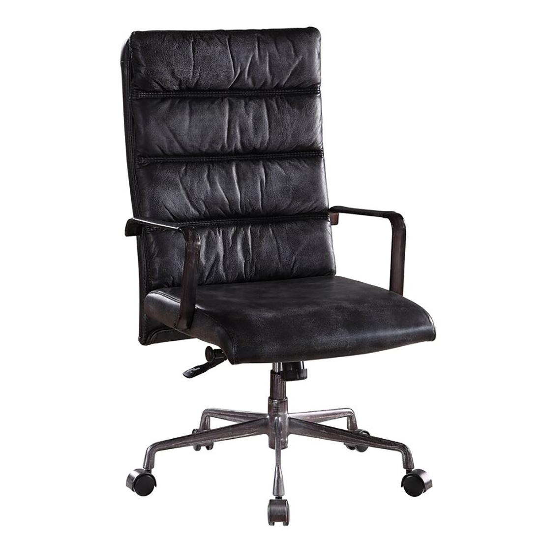 

    
Home Office Executive Chair Vintage Black Genuine Leather Jairo 92565 Acme Modern
