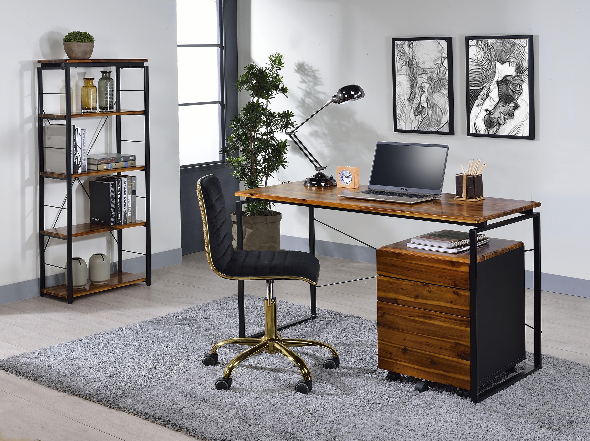 Contemporary, Modern Home Office Set Jurgen 92910-Set-3 in Black, Brown, Metal, Oak 