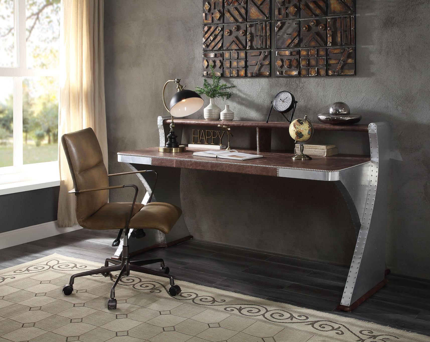 

    
Industrial Home Office Writing Desk Aluminium & Leather Acme Brancaster 92857
