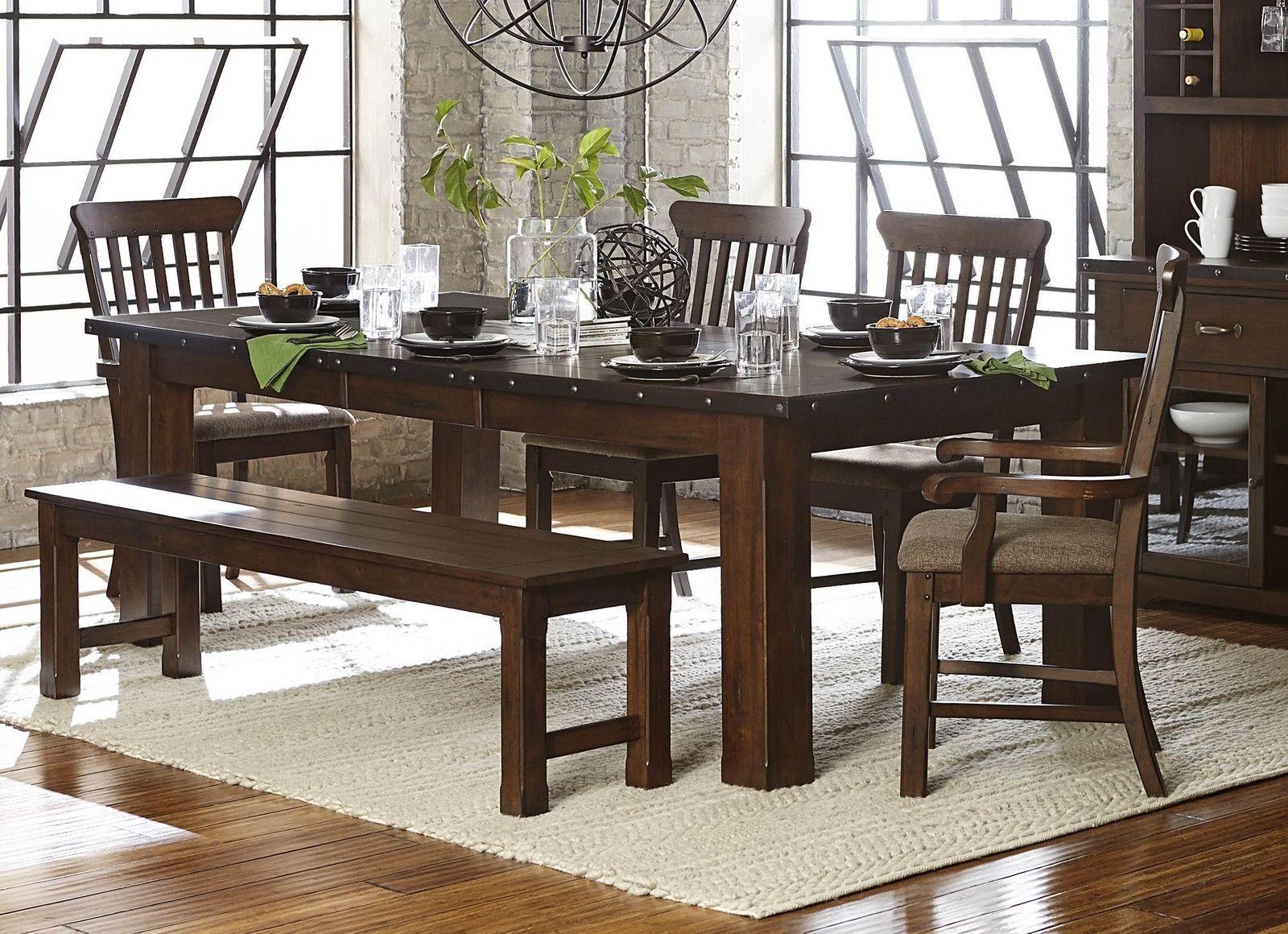 Contemporary, Modern, Traditional Dining Table Set Schleiger 5400-94+5400Ax2+5400Sx2+5400-13 in Brown Fabric