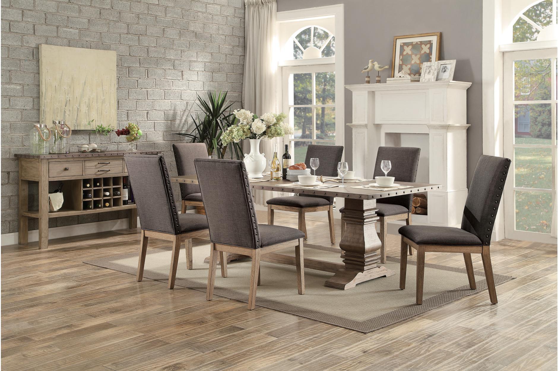 

                    
Homelegance Anna Claire Dining Table Set Brown Oak and Gray Fabric Purchase 
