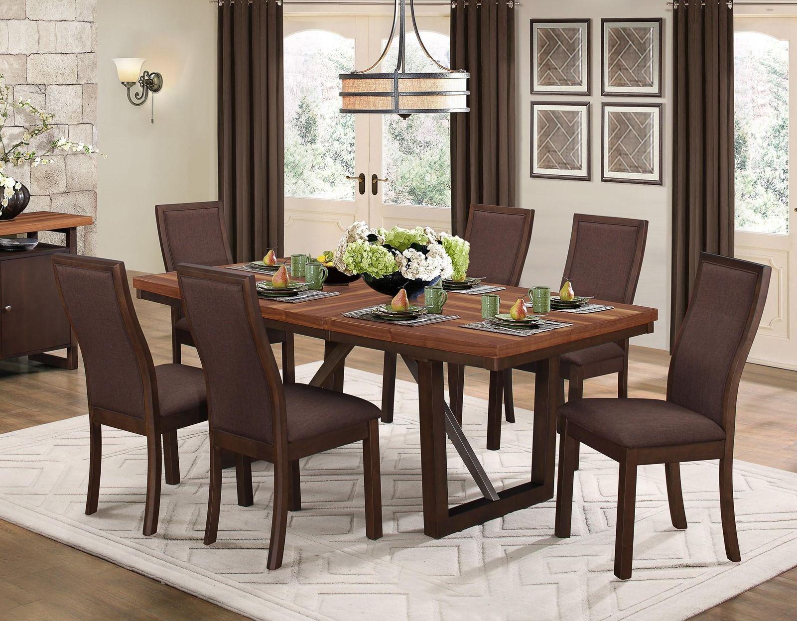Contemporary, Traditional Dining Table Set Compson 5431-77+5431Sx6-Compson in Chocolate, Natural Fabric