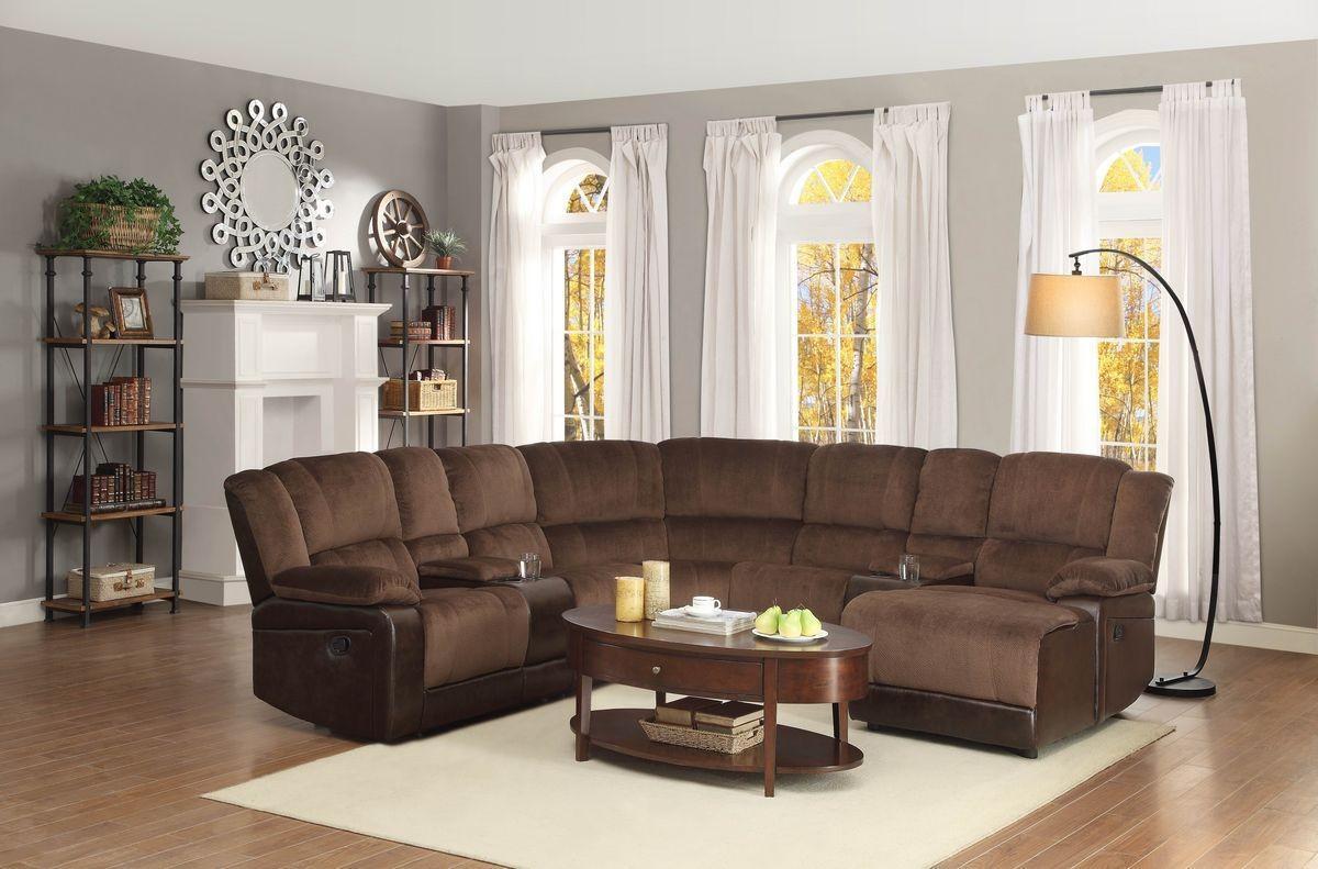 Contemporary Reclining Sectional Hankins 9669FCP-Sectional Sofa in Chocolate Textured Microfiber